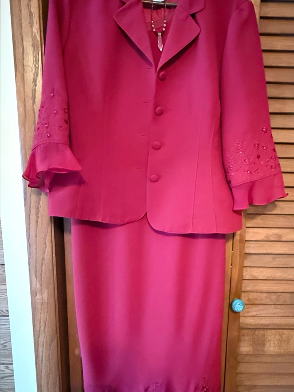 Women's Burgundy Red Embroidered Suit - Classic Elegant Style